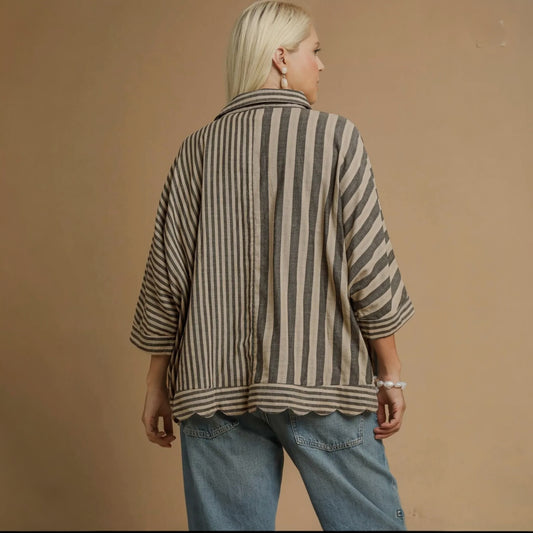 HARBOR STRIPE BUTTON-UP BLOUSE - Plus