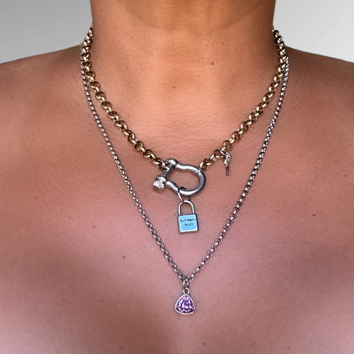 SANTANA GEMSTONE PADLOCK LAYERED NECKLACE - Butterfly Alley Jewelry