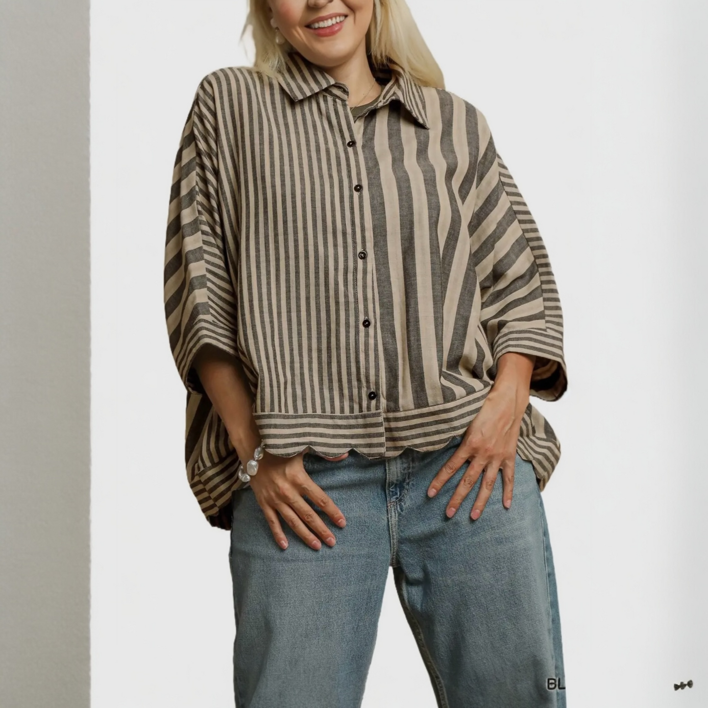 HARBOR STRIPE BUTTON-UP BLOUSE - Plus