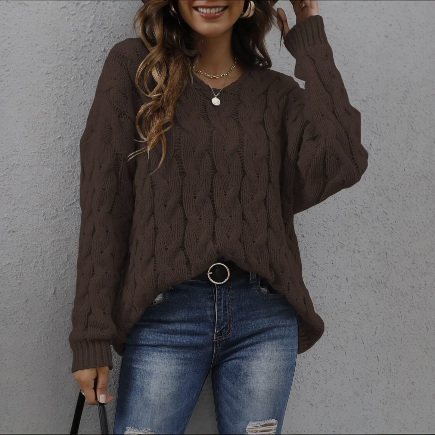 COZY CABLE HOODED SWEATER