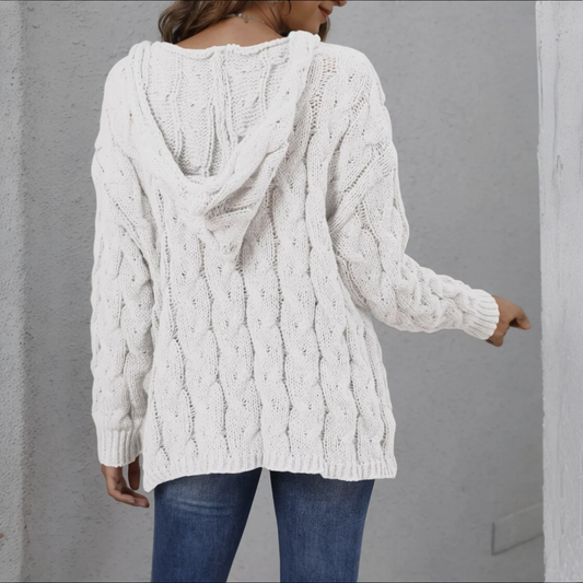 COZY CABLE HOODED SWEATER