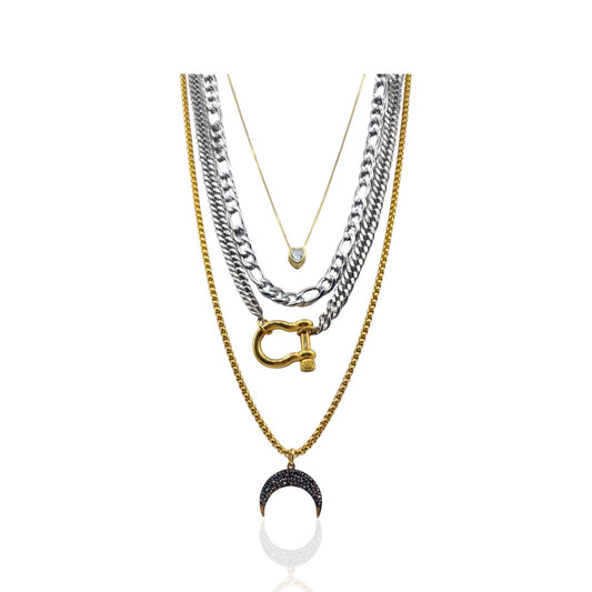 SANTANA CRESCENT MOON LAYERED NECKLACE - Butterfly Alley Jewelry