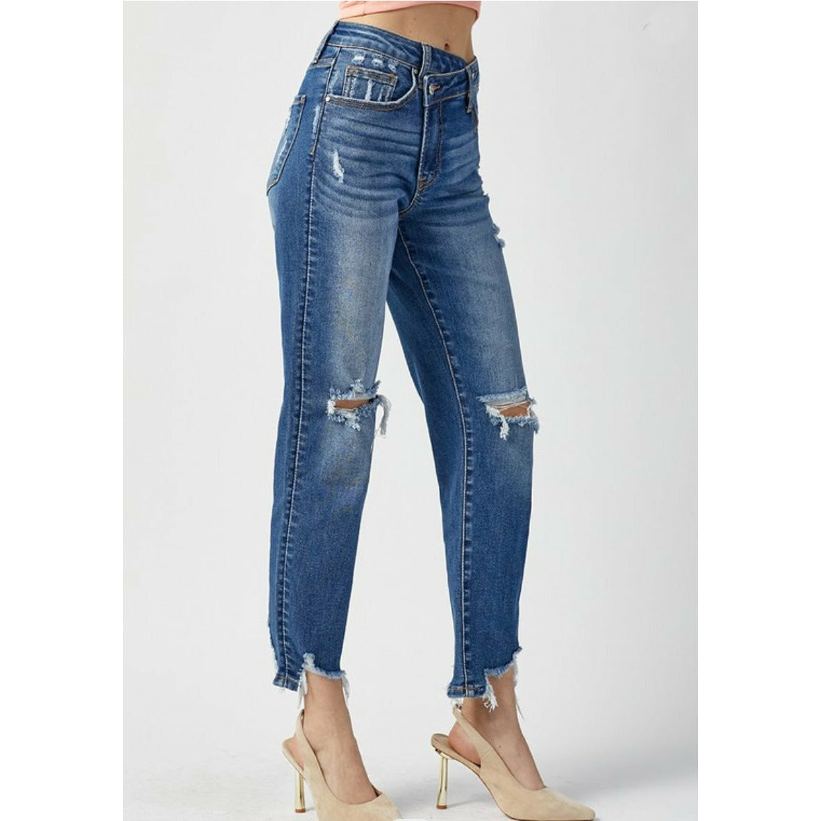 CROSSOVER DISTRESSED JEANS - Butterfly Alley Jewelry