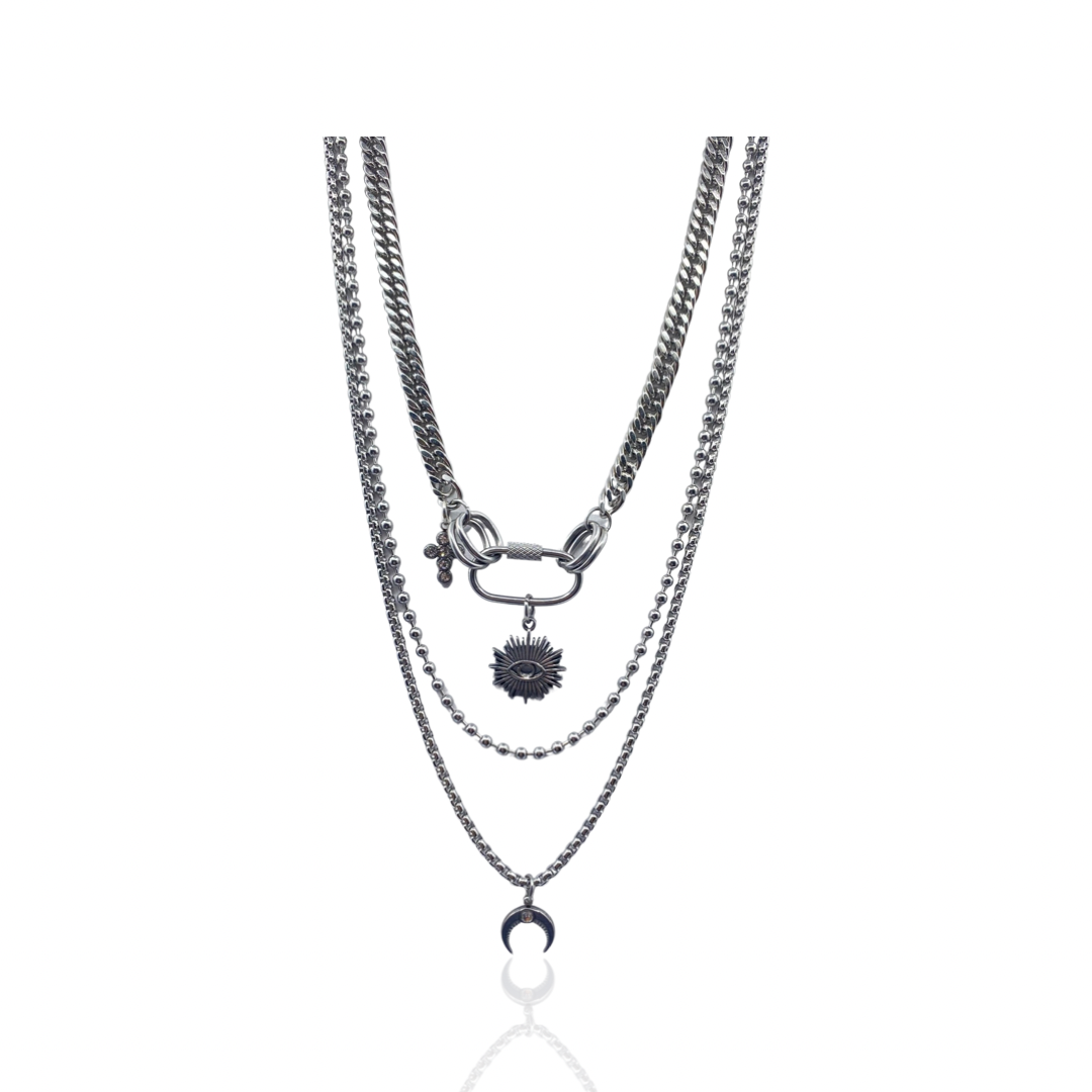 SANTANA SUNRISE CRESCENT LAYERED NECKLACE MAIN - Butterfly Alley Jewelry