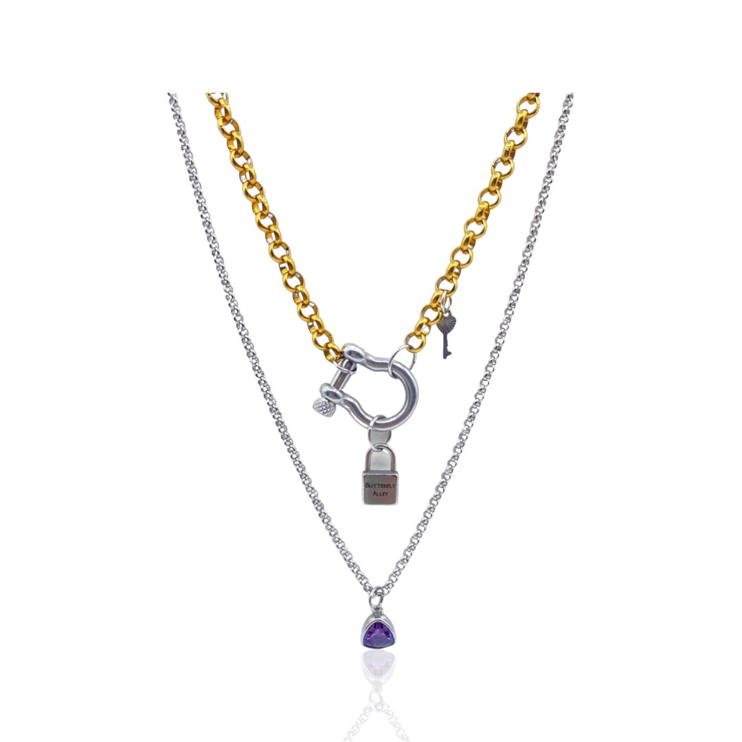 SANTANA GEMSTONE PADLOCK LAYERED NECKLACE - Butterfly Alley Jewelry