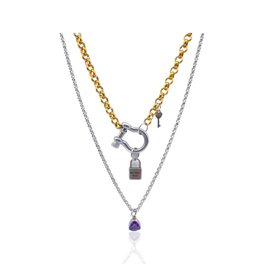 SANTANA GEMSTONE PADLOCK LAYERED NECKLACE - Butterfly Alley Jewelry