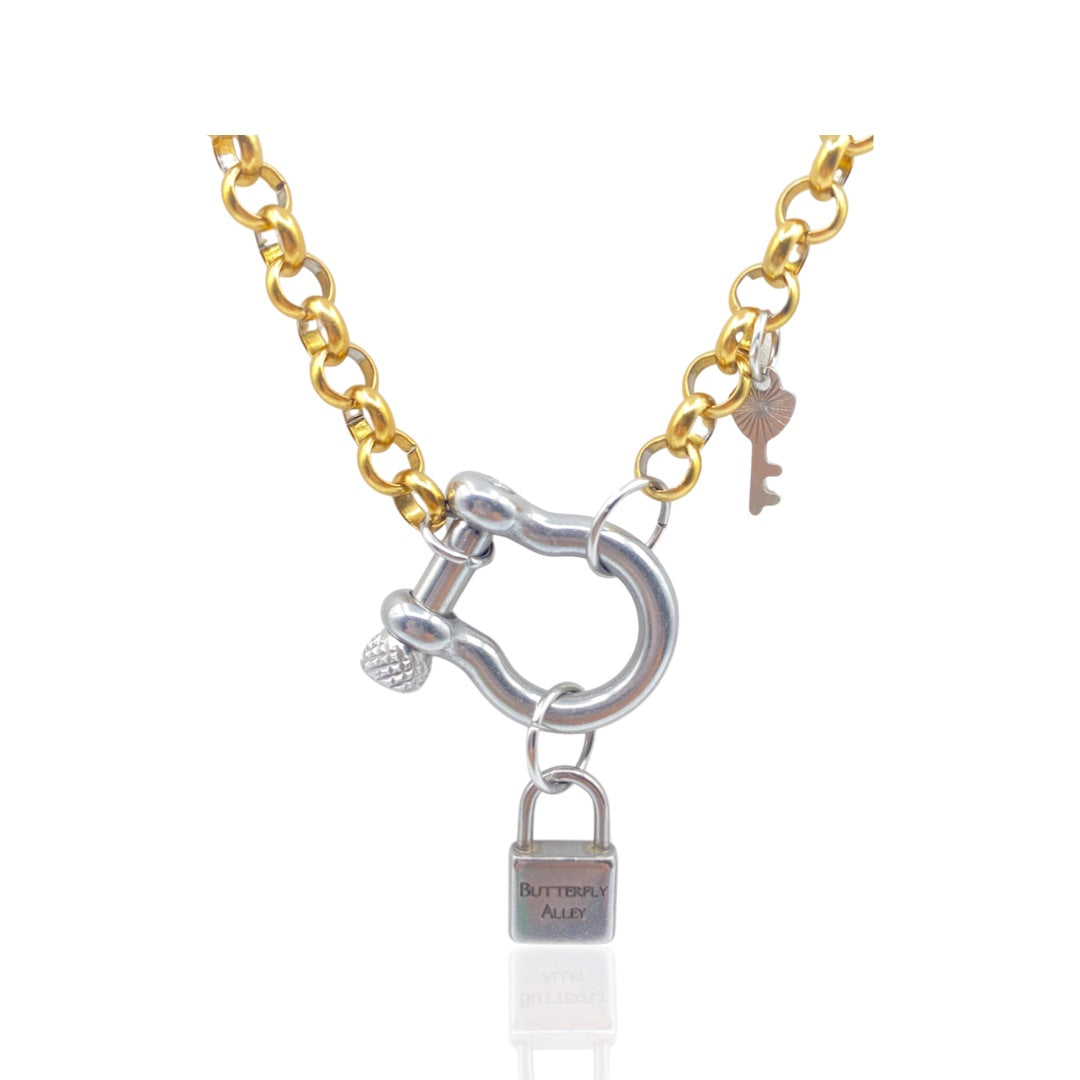 SANTANA GEMSTONE PADLOCK LAYERED NECKLACE - Butterfly Alley Jewelry
