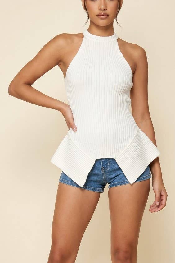 IVY RIBBED HALTER TOP