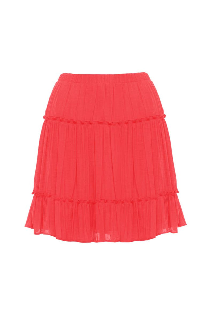 Red tiered skirt on a white background