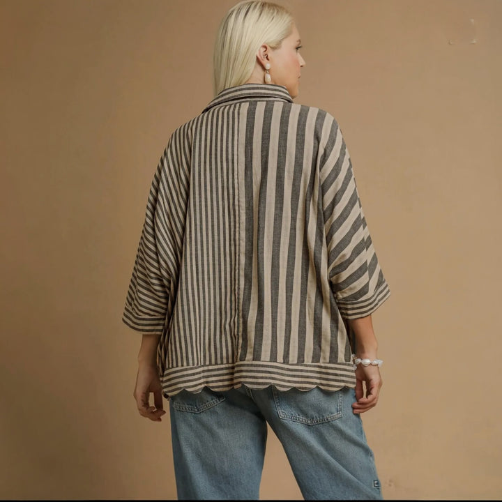 HARBOR STRIPE BUTTON-UP BLOUSE - PLUS