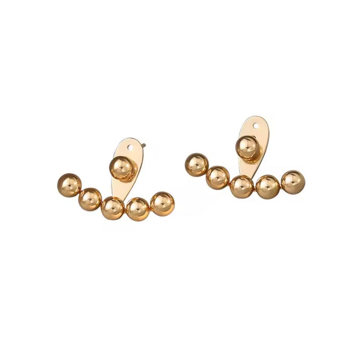 Gold beaded earrings on a white background
