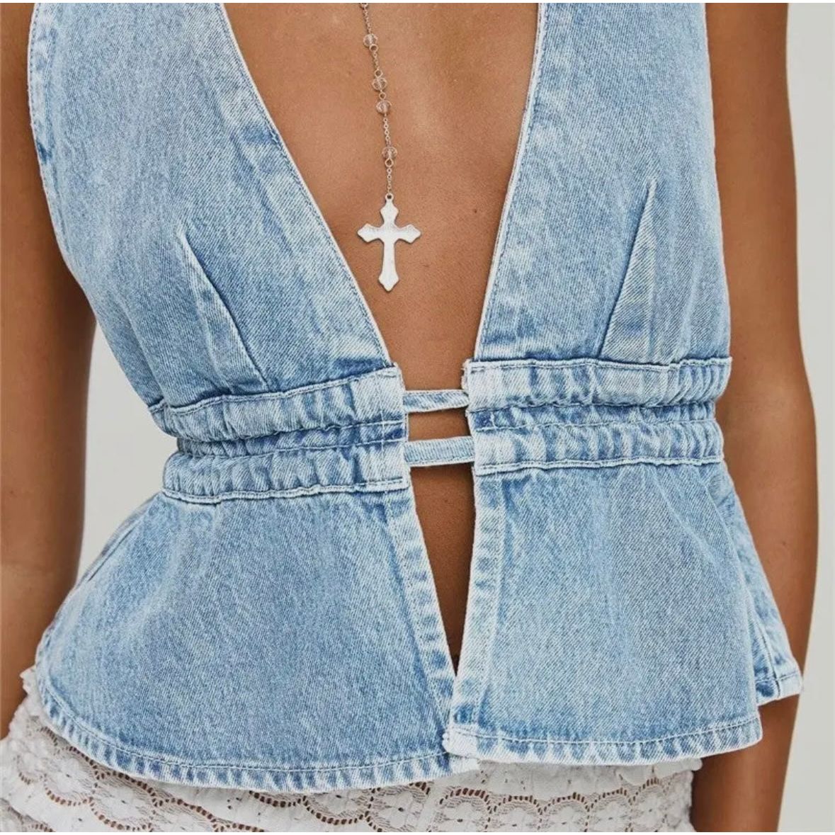 GIA DENIM HALTER TOP