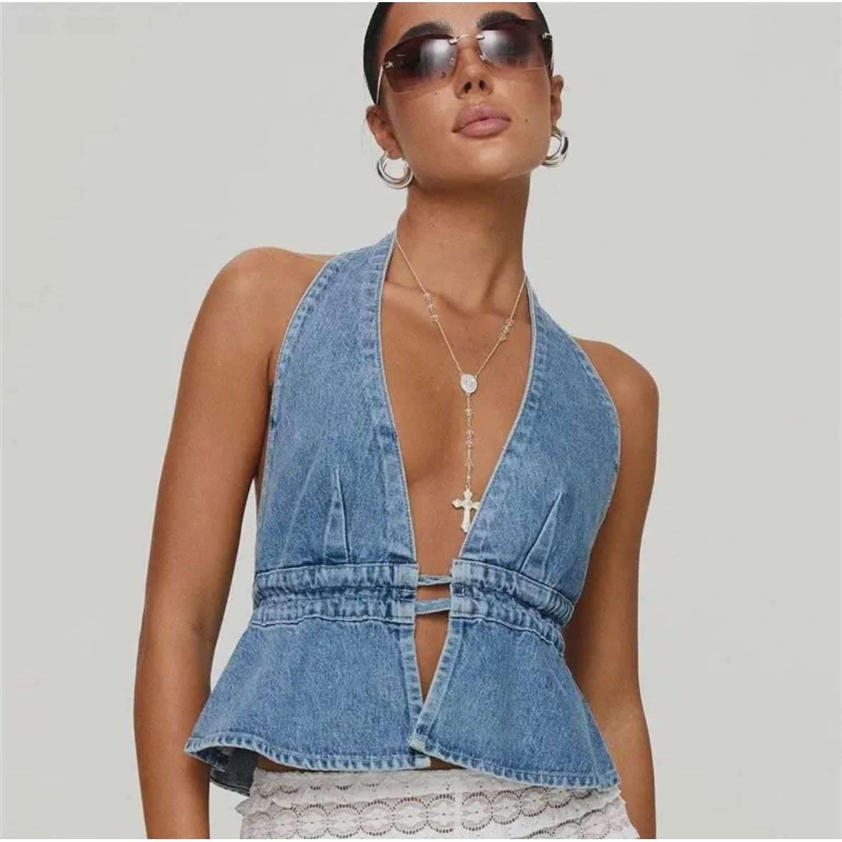 GIA DENIM HALTER TOP