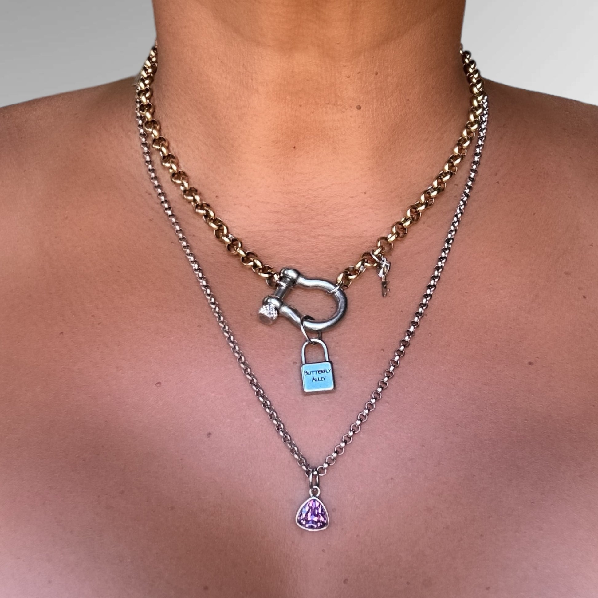 SANTANA GEMSTONE PADLOCK LAYERED NECKLACE - Butterfly Alley Jewelry