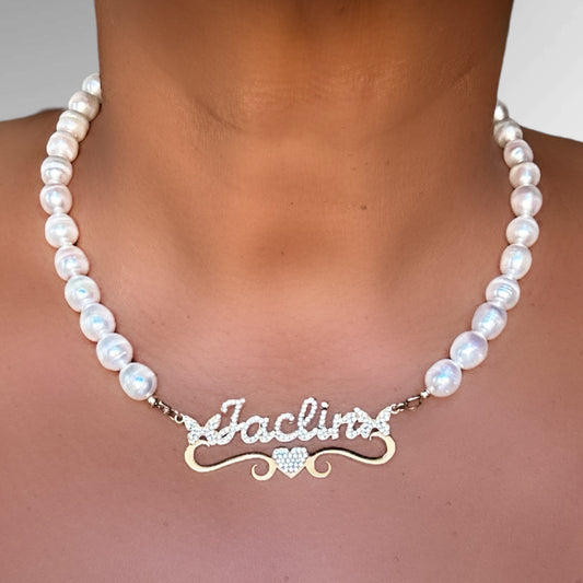 SAY MY NAME PEARL BLING NECKLACE - Butterfly Alley Jewelry