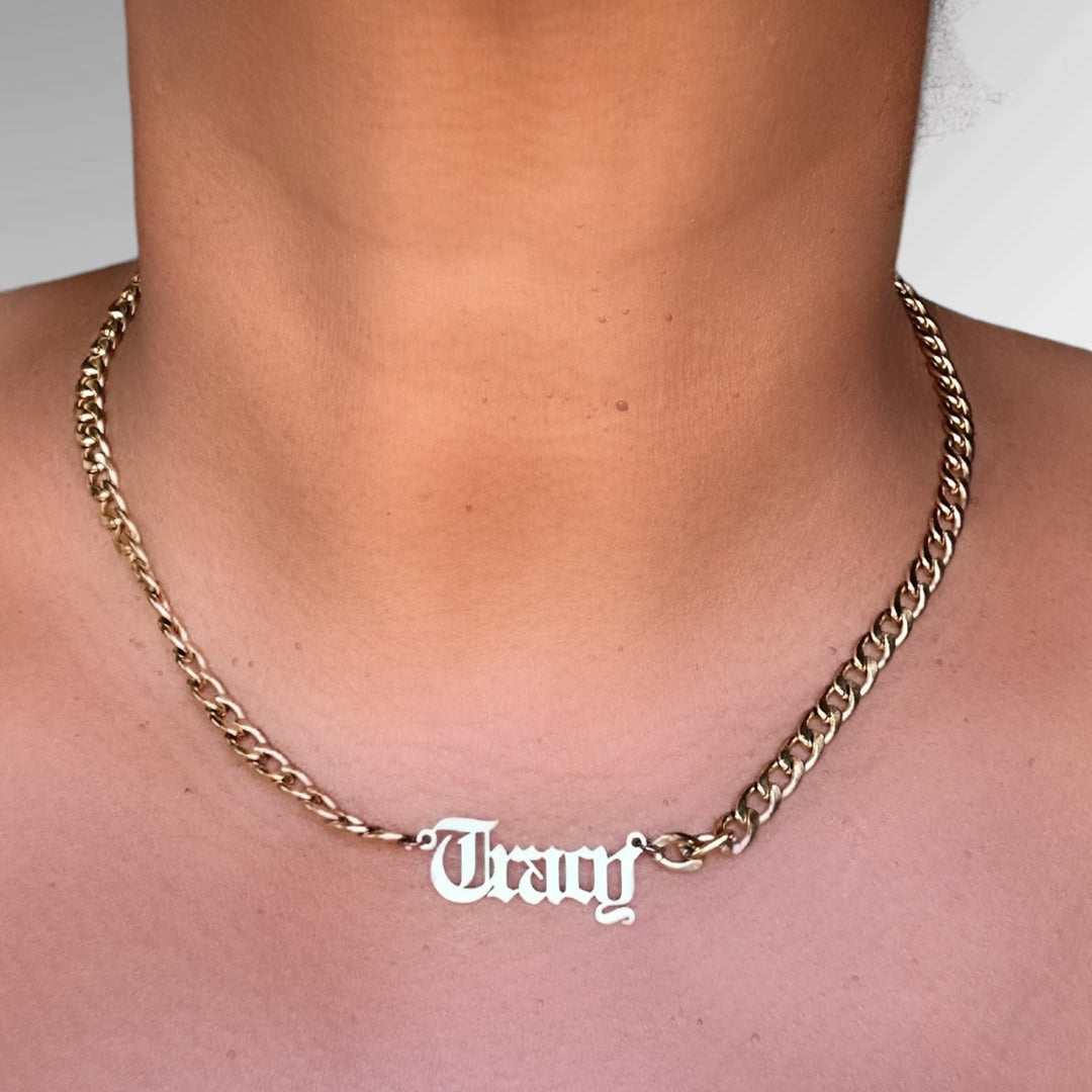 SAY MY NAME CURB CHAIN NECKLACE - Butterfly Alley Jewelry