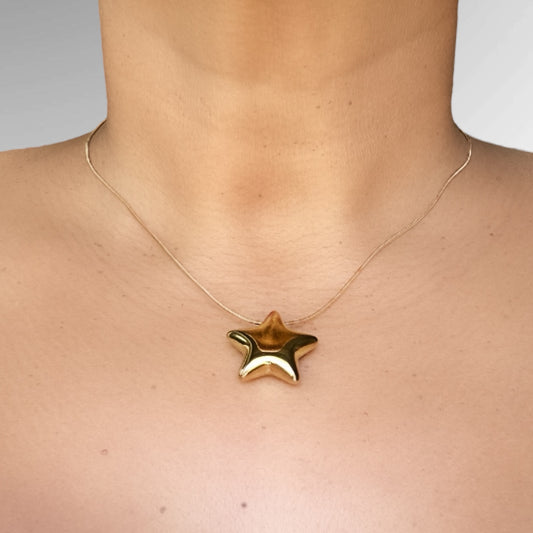 Puffed Star Necklace – 18k Gold-Plated Pendant with Dainty Chain