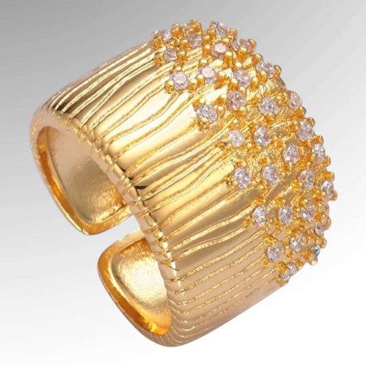 I'm Fancy Ring – 24k Gold-Filled Ribbed Design with Micro Pave CZ
