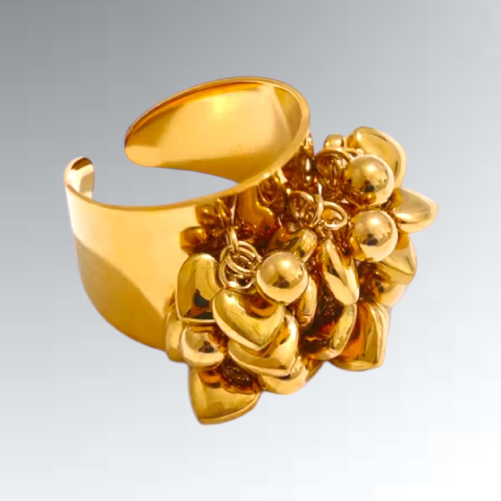 Heart Charm Ring – Adjustable Ring with shiny delicate heart charms