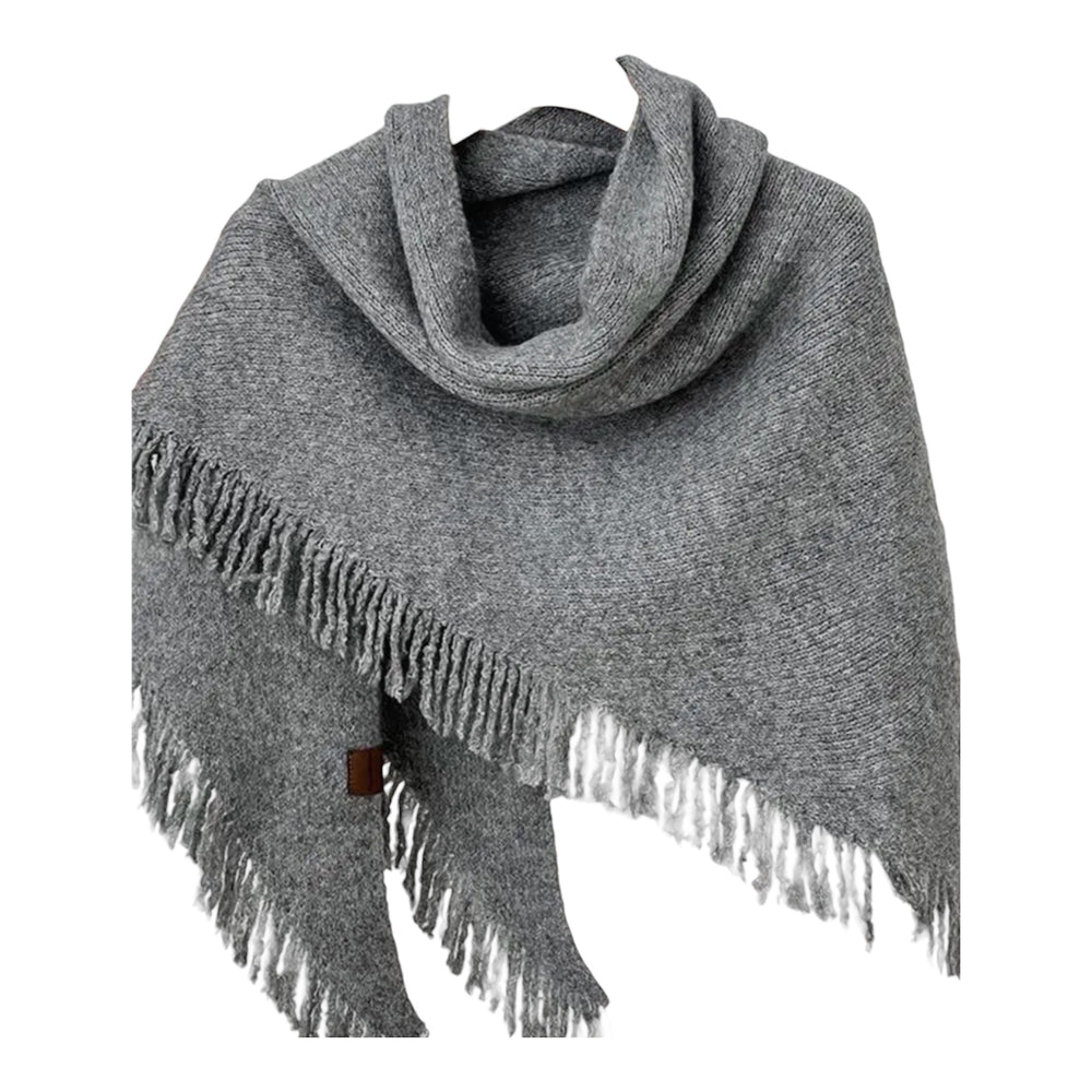 Gray scarf with fringes on a white background