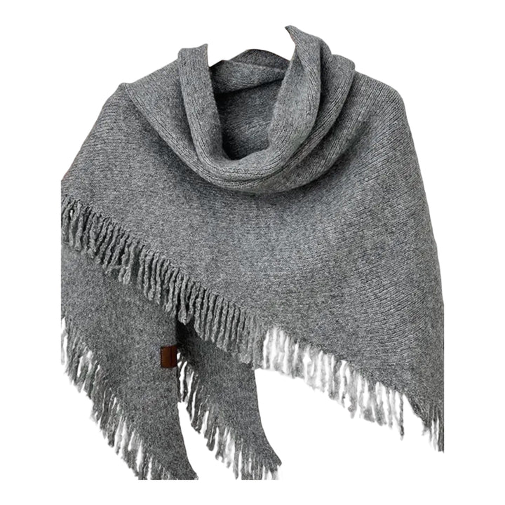 Gray scarf with fringes on a white background