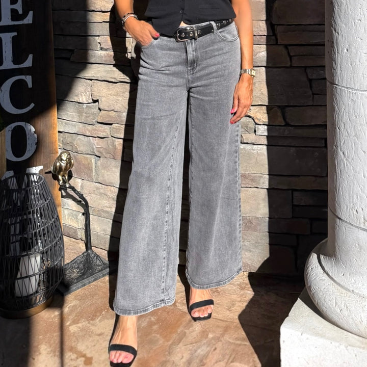 HARPER SUPER WIDE LEG JEANS - LIGHT GRAY