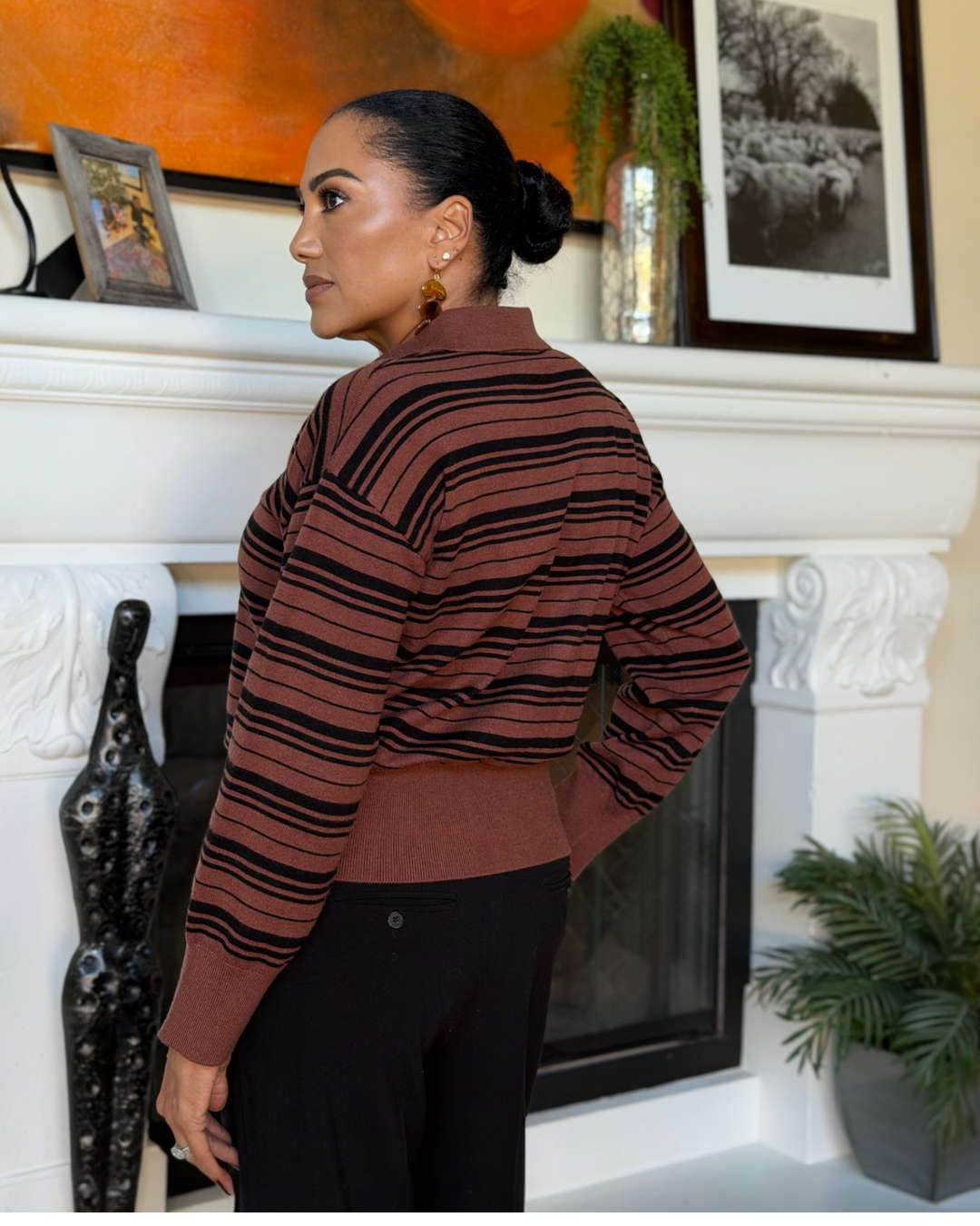 ESPRESSO STRIPED POLO SWEATER