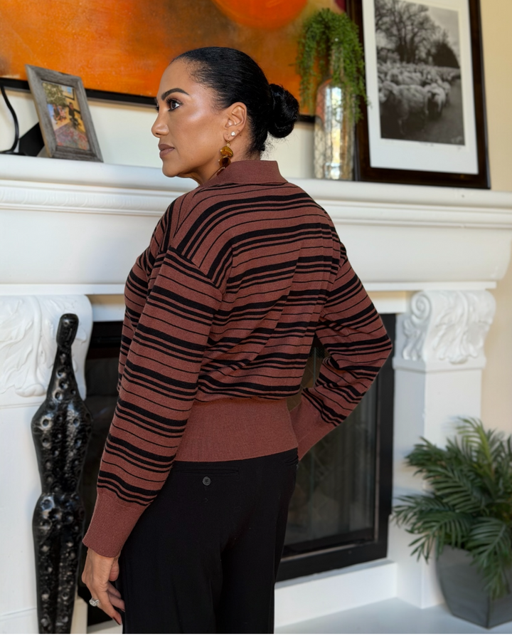 ESPRESSO STRIPED POLO SWEATER