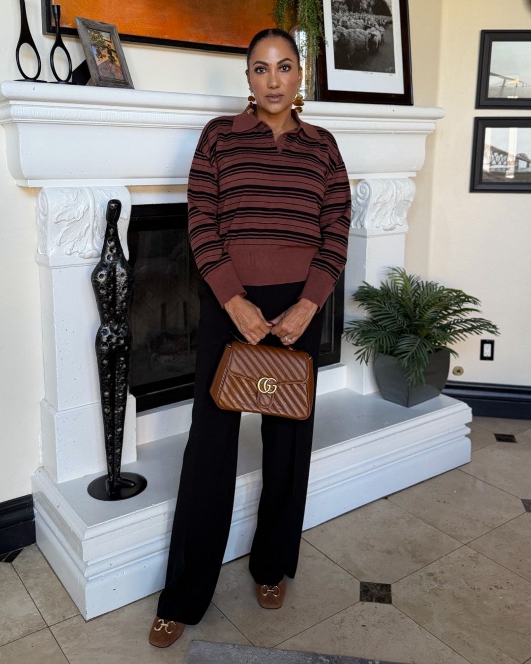 ESPRESSO STRIPED POLO SWEATER