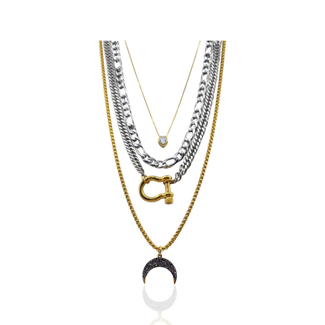 SANTANA CRESCENT MOON LAYERED NECKLACE - Butterfly Alley Jewelry
