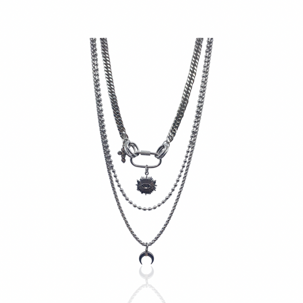 SANTANA SUNRISE CRESCENT LAYERED NECKLACE MAIN - Butterfly Alley Jewelry