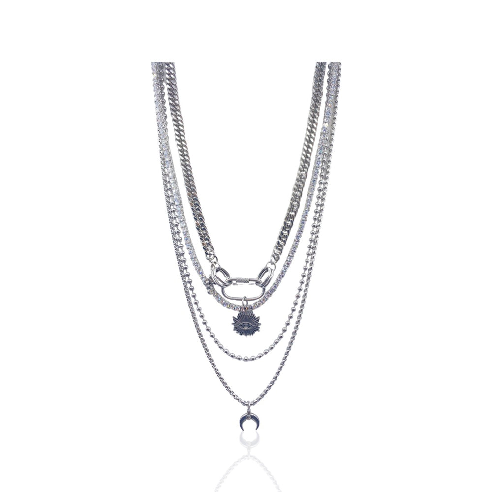 SANTANA SUNRISE CRESCENT BLING LAYERED NECKLACE - Butterfly Alley Jewelry