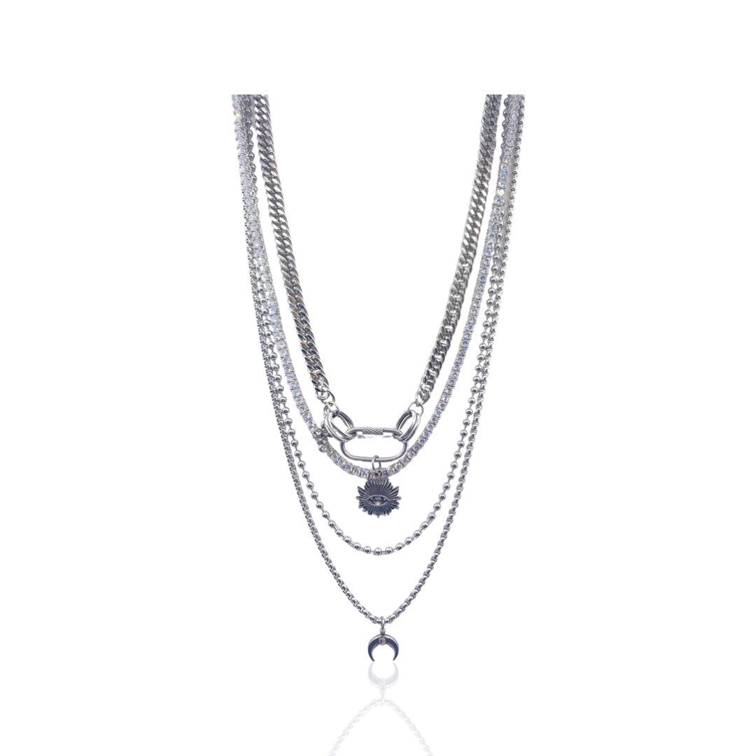 SANTANA SUNRISE CRESCENT BLING LAYERED NECKLACE - Butterfly Alley Jewelry