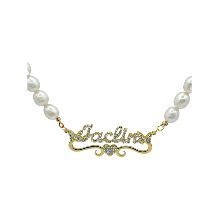 SAY MY NAME PEARL BLING NECKLACE - Butterfly Alley Jewelry