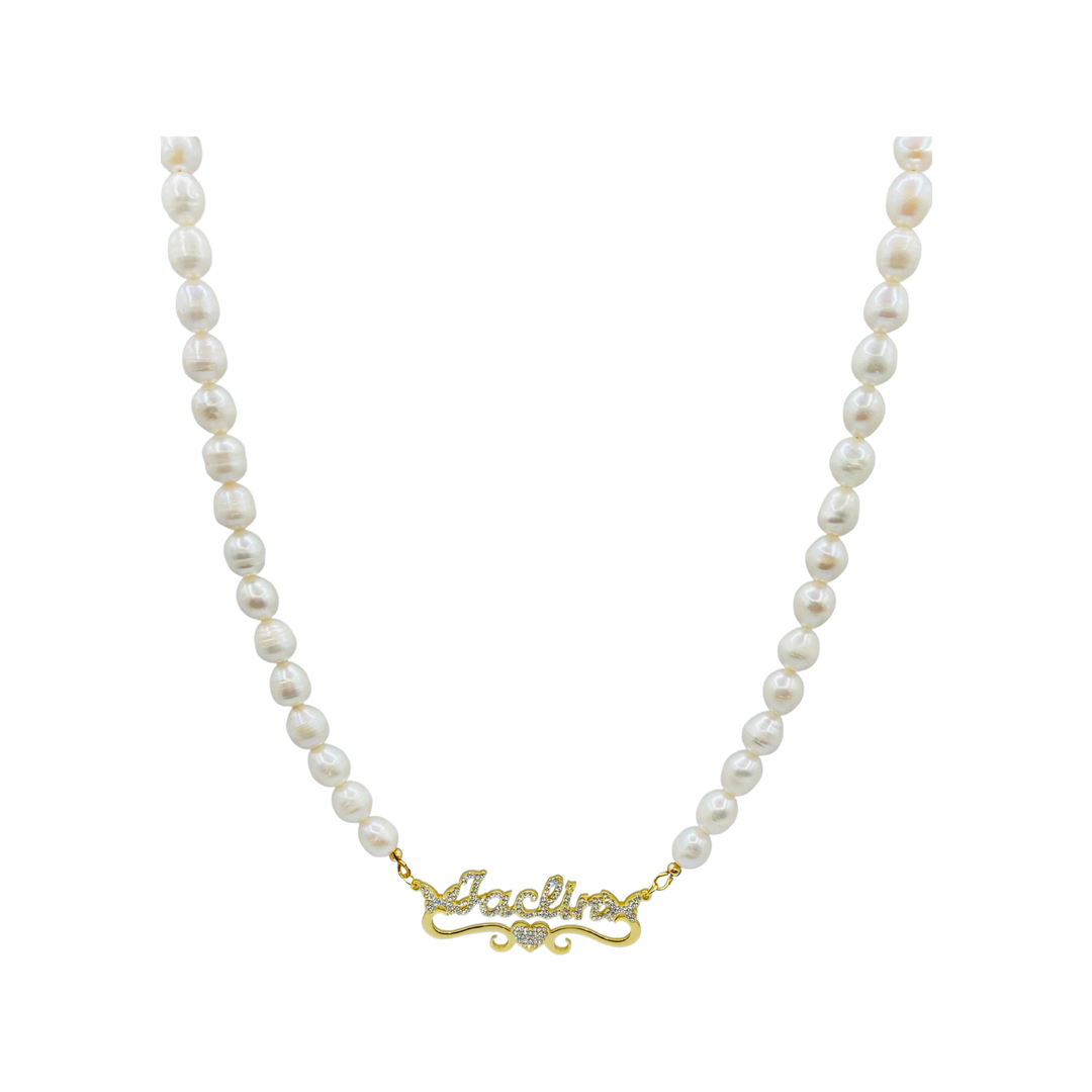 SAY MY NAME PEARL BLING NECKLACE - Butterfly Alley Jewelry